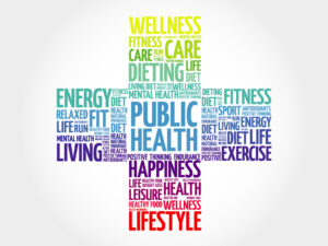 Image of health-related words for our master's in public health homepage